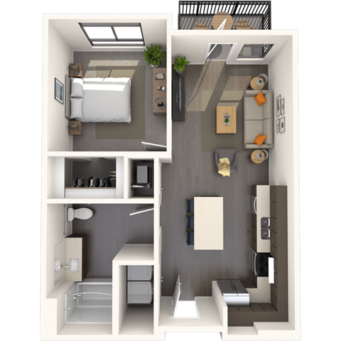 Floor plan for 1 bed, 1 bath, 675 sqft
